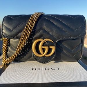 GUCCI Marmont Black Leather Chevron Super Mini Bag Purse Clutch